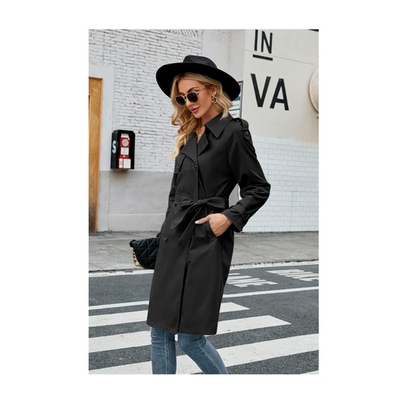 Slim Rain Trenchcoat with Belt Tie Waist - Picture 2 of 5